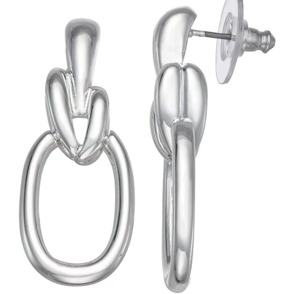 NAPIER Contemporary Silver Rounded Square Double Drop Earrings**NEW! - Picture 1 of 2